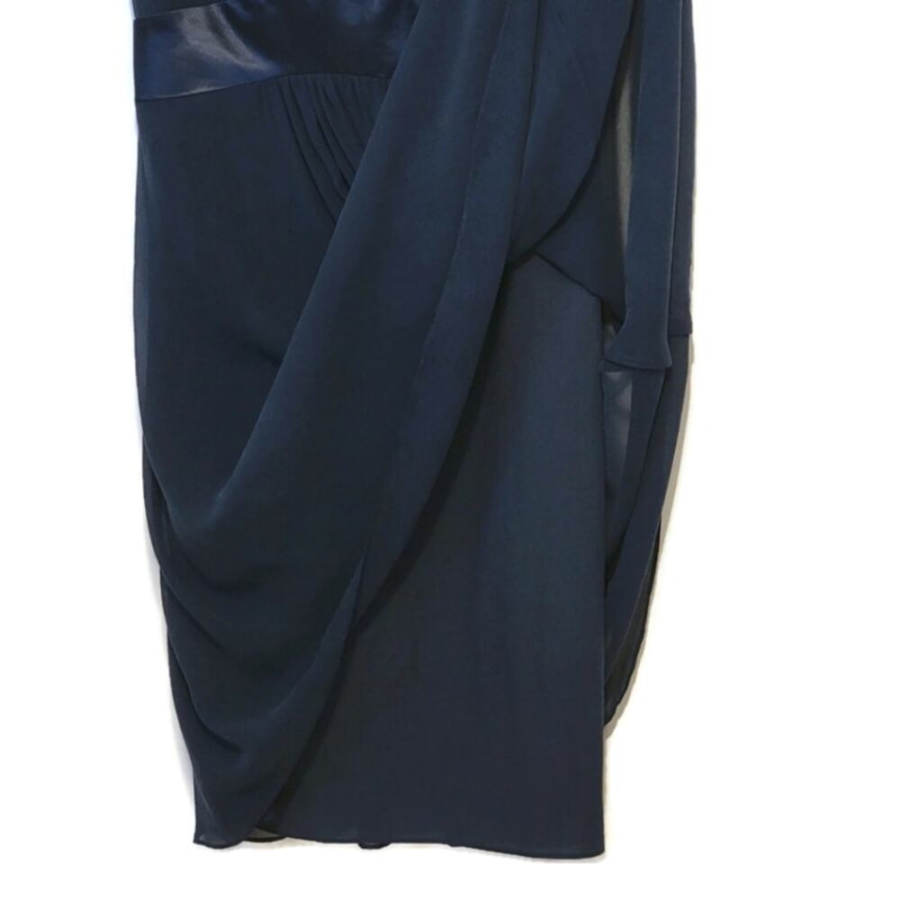 Ann Taylor Dark Blue Silk Sleeveless Midi Dress V-Neck V-Back A-Line Classic 6 - Picture 6 of 13